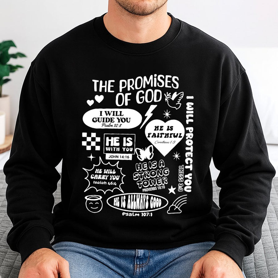 The Promises Of God Sweatshirt | Bible Verse Scripture Aesthetic Design | Cotton Blend Premium Crewneck | Christian Gift For Women And Men