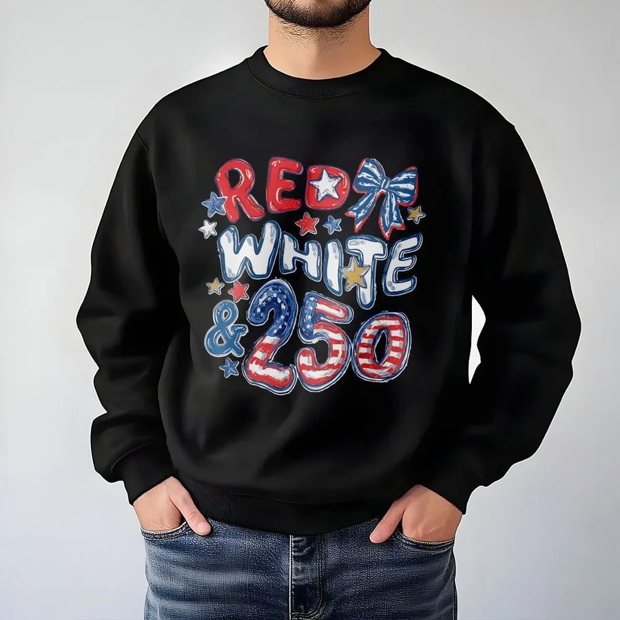 250th Anniversary Sweatshirt | Red White and 250 USA Flag Graphic | Soft Cotton Blend | Fourth of July Patriotic Gift for Men Women