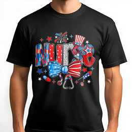 Patriotic Nurse T-Shirt | Coquette American Flag Design with Stethoscope Bow | Soft Cotton Blend | 4th of July Gift for ER, ICU, LPN Nurses