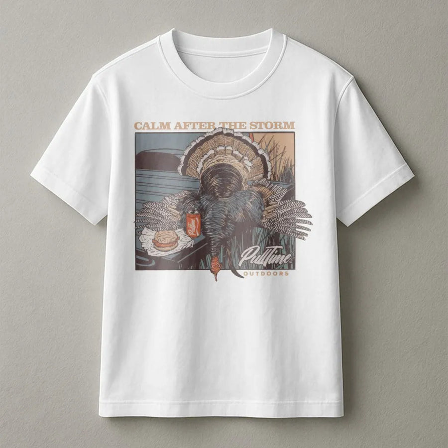 Turkey Hunting T-Shirt | Calm After The Storm Wildlife Graphic | Premium Cotton Unisex Tee | Gift For Outdoorsman And Turkey Hunter