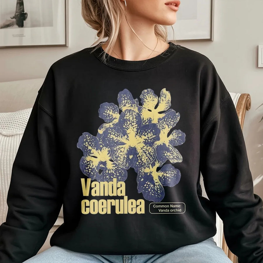 Vanda Coerulea Sweatshirt | Botanical Blue Orchid Graphic | Premium Cotton Blend | Nature Lover Gift for Gardeners
