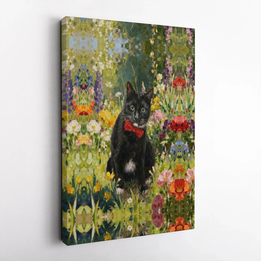Black Cat Canvas Wall Art | Impressionist Painting of Cat in Wildflower Garden | Premium Thick Gallery Wrap Canvas | Gift for Cat Lover, Whimsical Home Decor