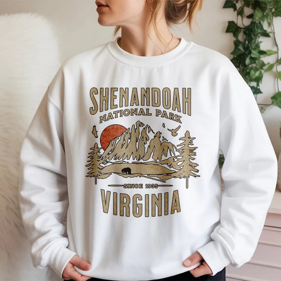 Shenandoah National Park Sweatshirt | Retro Mountain Graphic | Premium Cotton Blend | Gift For Virginia Hikers And Outdoor Nature Lovers