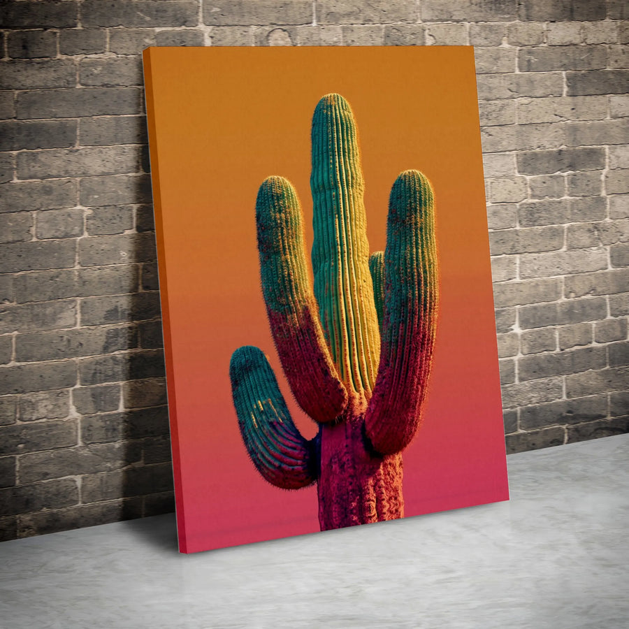 Saguaro Cactus Wall Art | Sunset Gradient Desert Print | Premium Gallery Wrapped Canvas | Southwestern Home Decor for Living Room
