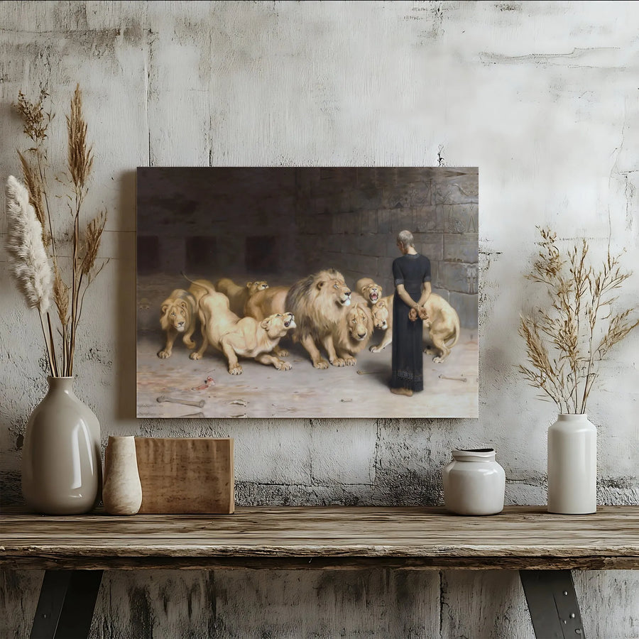 Daniel in the Lions' Den Canvas Print | Briton Rivière Classic Fine Art Reproduction | 1.25" Gallery Wrapped Wood Frame | Religious Wall Decor Gift