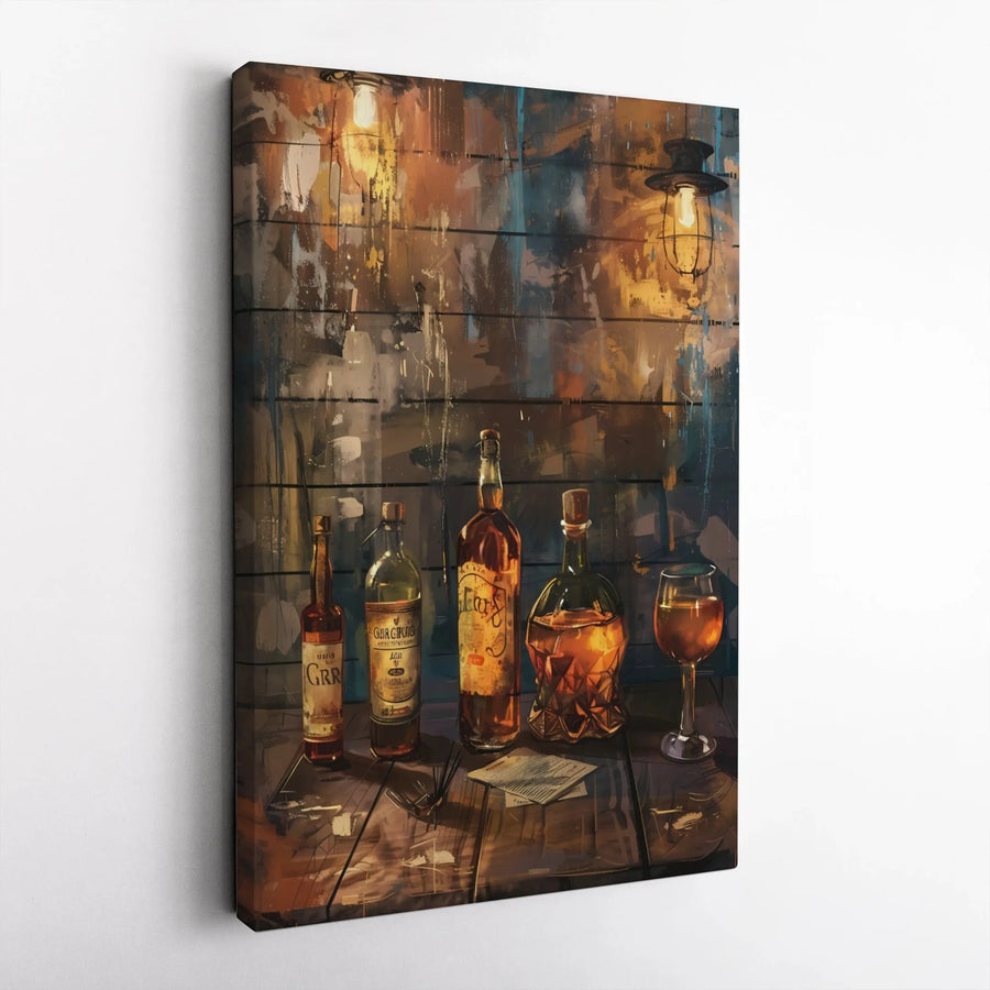 Whiskey Bourbon Wall Art Canvas | Vintage Distillery Bar Scene Print | Premium Gallery-Wrapped Decor | Man Cave or Home Bar Gift Idea