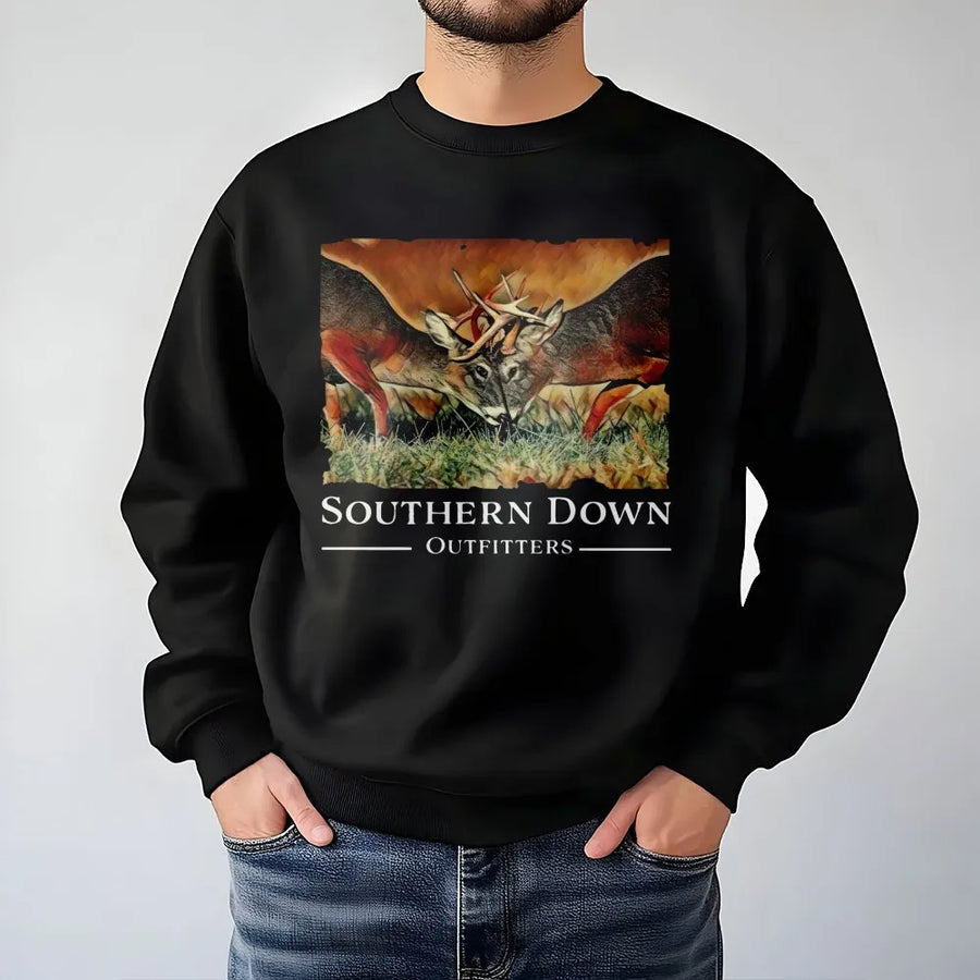 Buck Deer Hunting Sweatshirt | Fighting Whitetail Buck Graphic | Premium Soft Unisex Crewneck | Country Outdoor Wildlife Apparel Gift