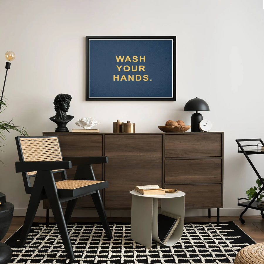 Wash Your Hands Wall Art | Minimalist Typographic Canvas | Premium Gallery-Wrap Print | Bathroom Decor For Home & Office