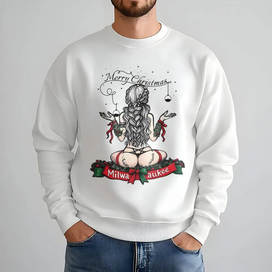 Milwaukee Christmas Sweatshirt | Naughty Holiday Pin-Up Graphic | Premium Cotton Blend | Funny Xmas Party Gift for Adults