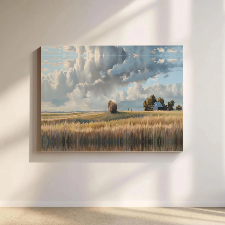 Rustic Farmhouse Canvas Print | American Prairie Landscape Painting | Premium Gallery Wrap Canvas | Rustic Home Decor Gift for Farmer