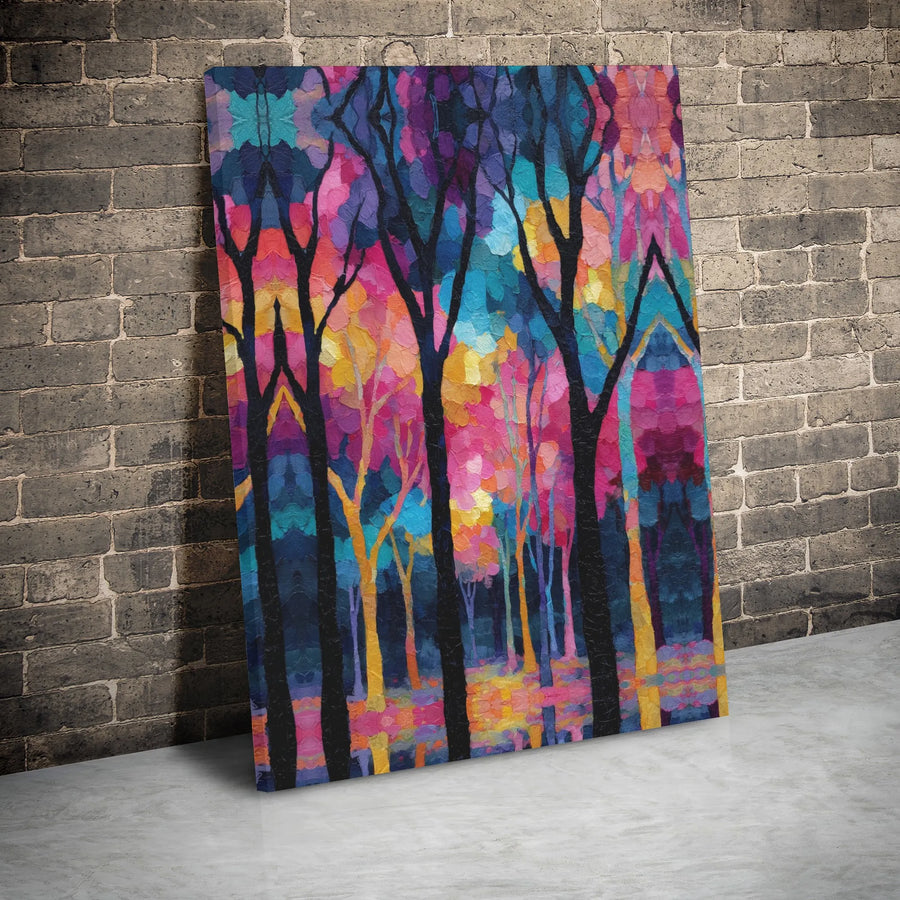 Abstract Forest Canvas Wall Art | Colorful Tree Silhouette Print | 1.25" Premium Gallery Wrap | Modern Home Office Decor