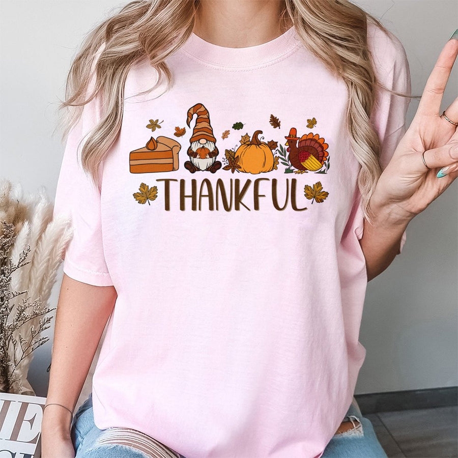 Thankful Gnome Fall T-Shirt | Autumn Pumpkin Turkey Graphic Tee | Premium 100% Cotton Apparel | Cute Thanksgiving Outfit Gift For Her