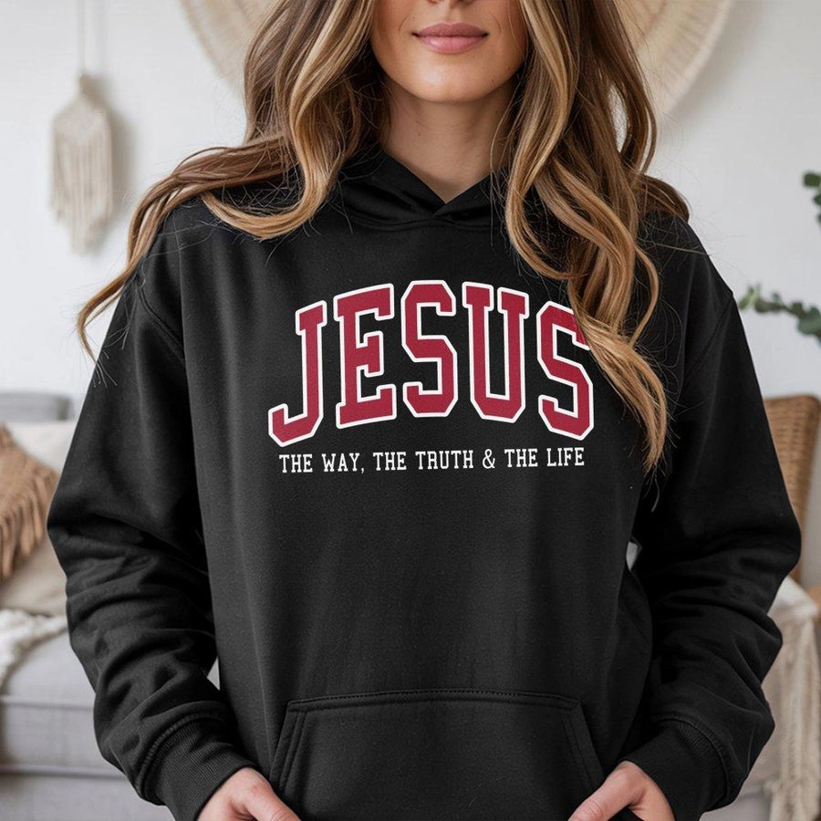 Jesus Hoodie The Way The Truth And The Life | Varsity Lettering Christian Graphic Sweatshirt | Premium Cotton Blend | Faith-Based Gift For Believers