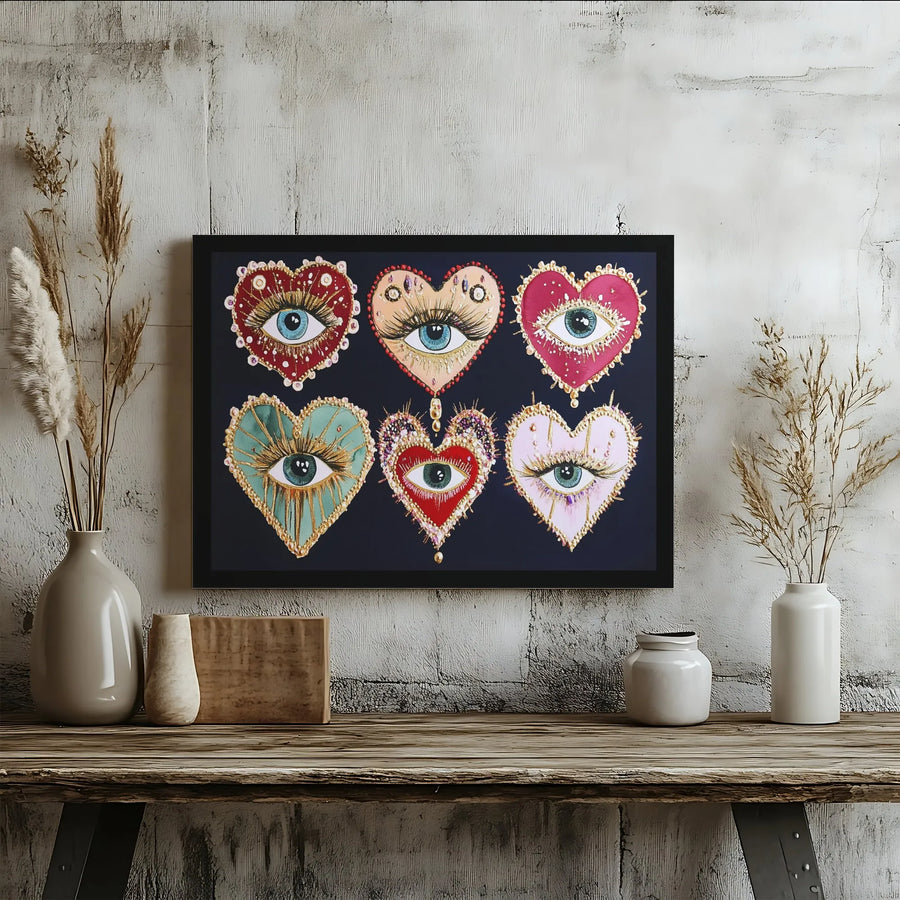 Evil Eye Heart Wall Art | Colorful Boho Aesthetic Canvas Print | Premium 1.25" Gallery Wrap | Spiritual Home Decor Gift for Her