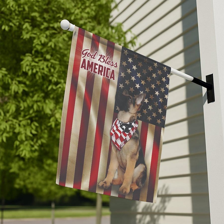German Shepherd Garden Flag | God Bless America Patriotic Dog Decor | Weather-Resistant Polyester | Gift for Dog Lovers and Military Families