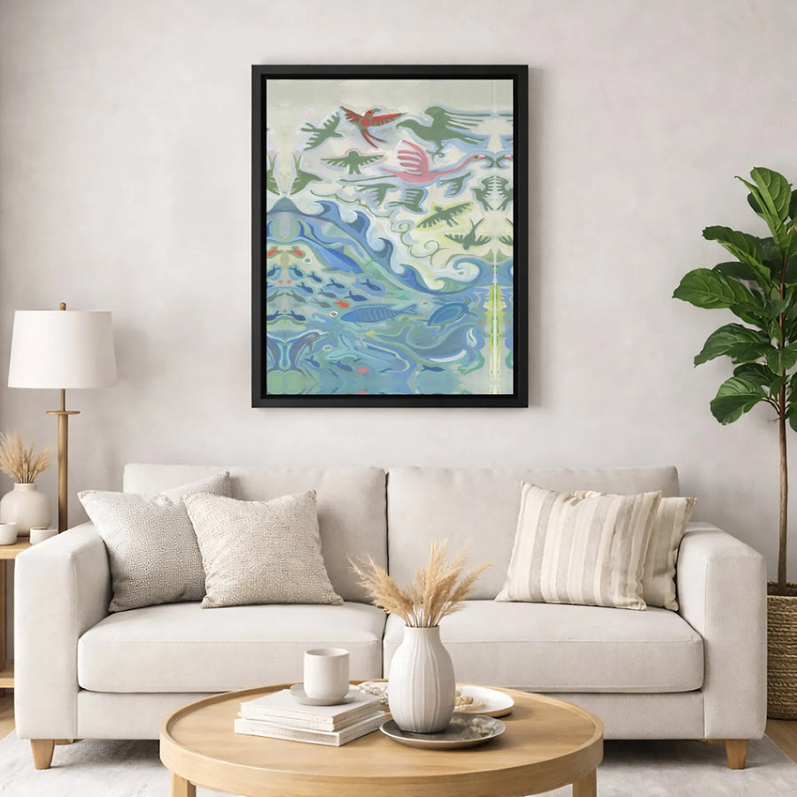 Ocean Wildlife Canvas Wall Art | Birds And Fish Abstract Coastal Print | Premium Gallery-Wrapped 1.25" Profile | Nautical Home Decor Gift