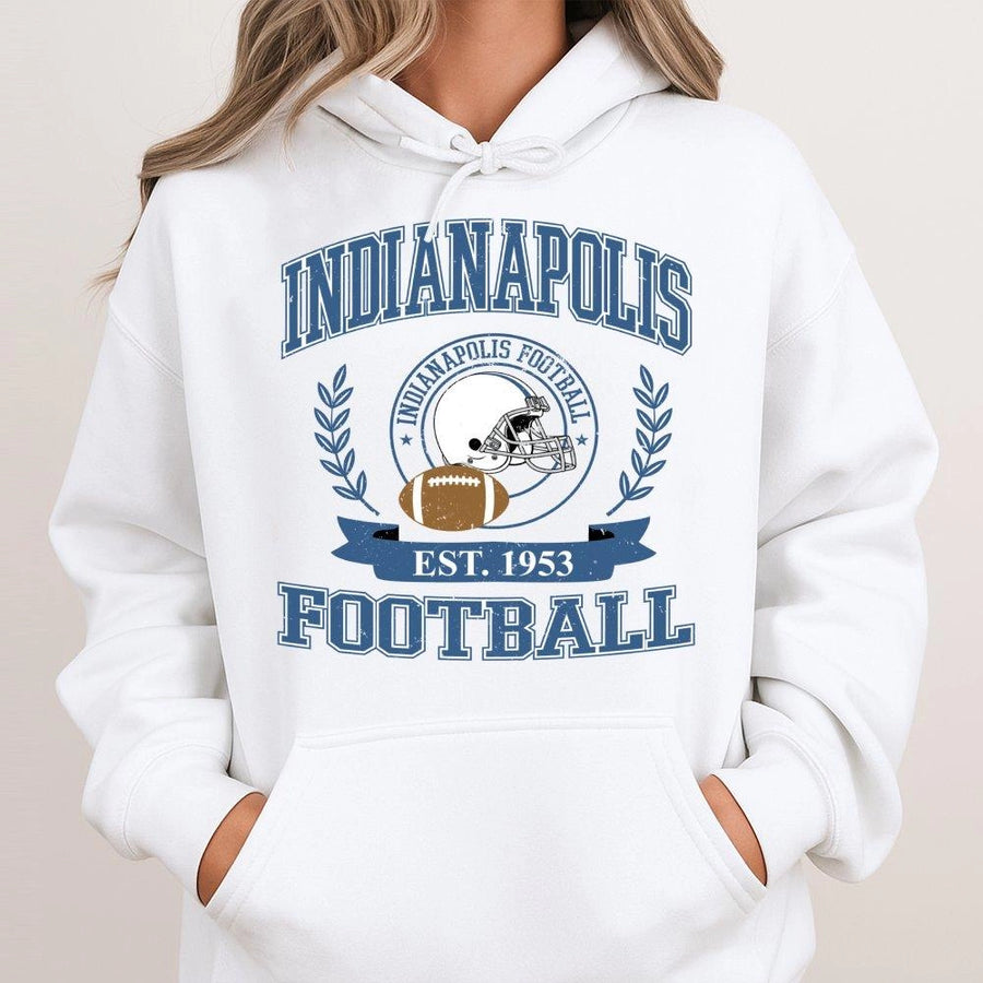 Indianapolis Football Hoodie | Vintage Retro Athletic Logo | Premium Cotton Blend | Unisex Game Day Apparel Gift for Fan