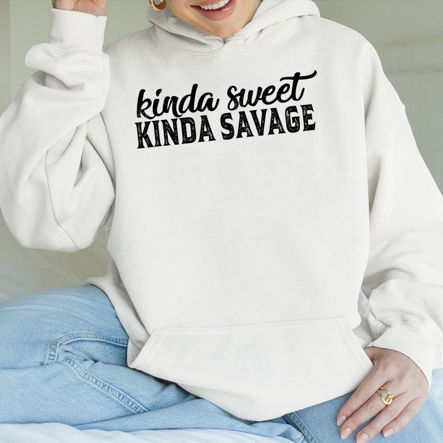 Kinda Sweet Kinda Savage Hoodie | Sassy Graphic Print Pullover | Soft Cotton Blend Unisex Sweatshirt | Gift for Her or Best Friend Birthday