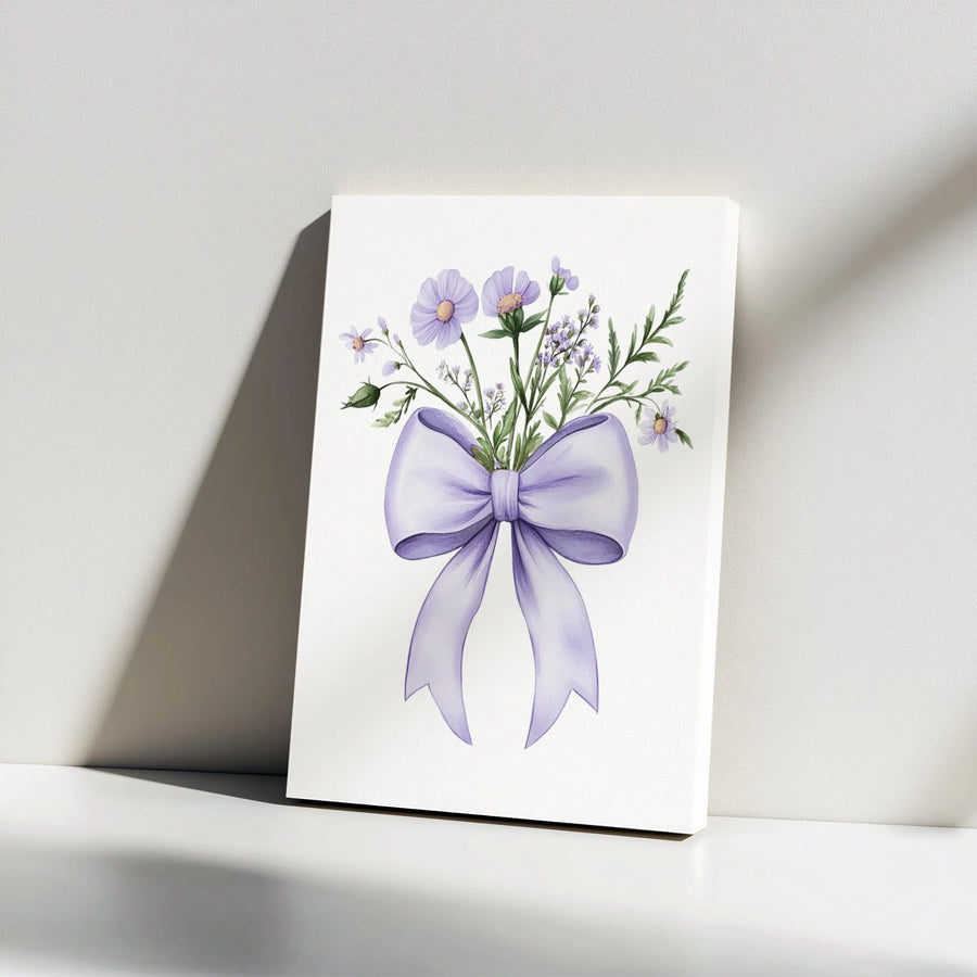 Purple Floral Watercolor Canvas | Elegant Bouquet With Lavender Bow | Premium 1.25 Inch Gallery Wrap | Aesthetic Home Decor Gift