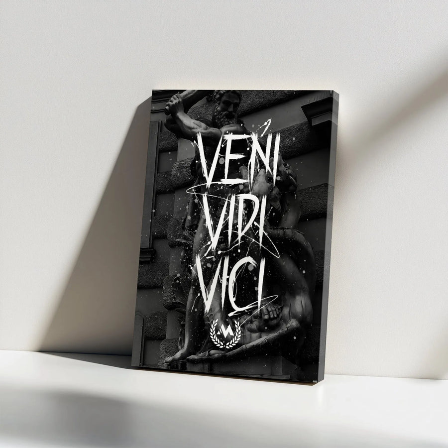 Veni Vidi Vici Canvas Print | Roman Statue Street Art | Premium 1.25" Gallery Wrap | Motivational Office Wall Decor for Men