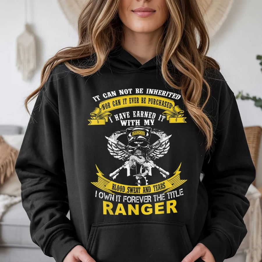 Army Ranger Hoodie | Earned Not Inherited Veteran Graphic | Premium Cotton Blend | Military Pride Gift for Soldier