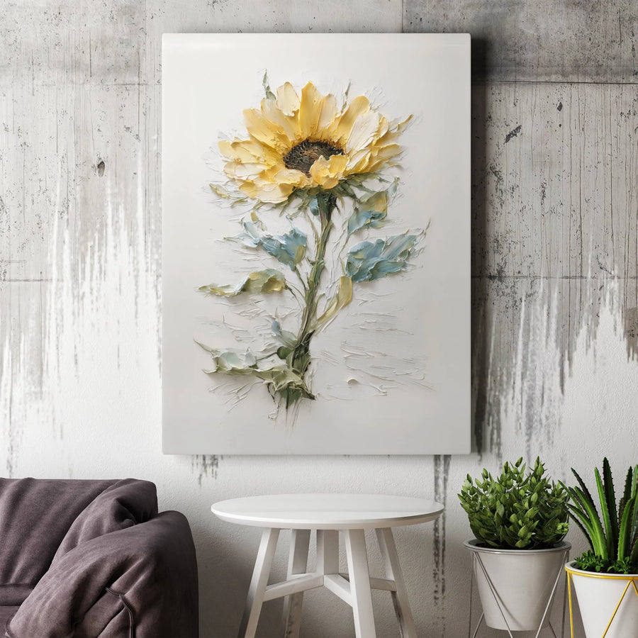 Sunflower Canvas Wall Art | Textured Impasto Floral Painting | Premium Fade-Resistant Gallery Wrap | Elegant Botanical Home Decor Gift