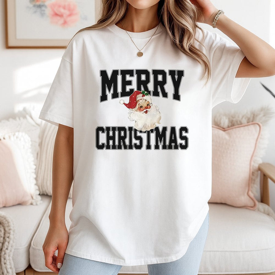 Merry Christmas Santa T-Shirt | Vintage Retro Style Graphic Tee | Premium 100% Cotton | Festive Holiday Gift for Women and Men