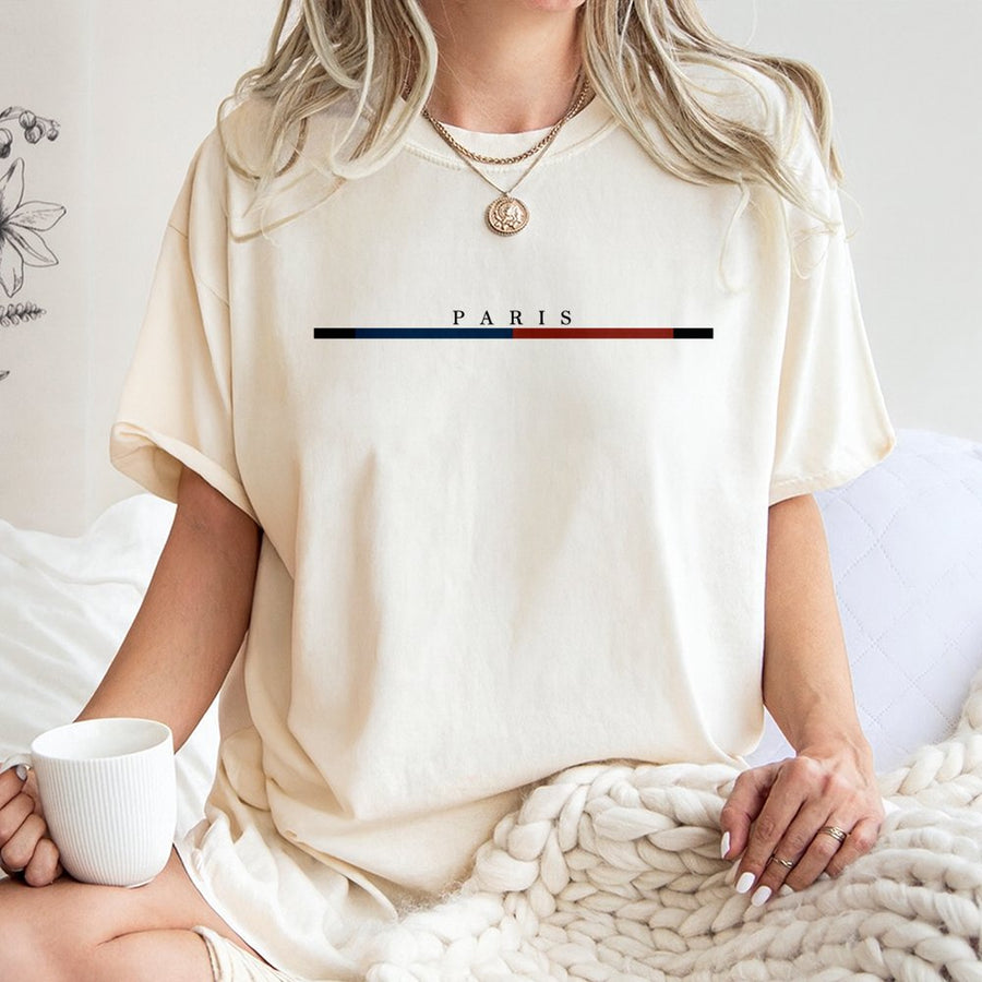 Paris Graphic T-Shirt | Minimalist French City Striped Design | 100% Premium Cotton | Unisex Travel Souvenir Gift for France Lovers