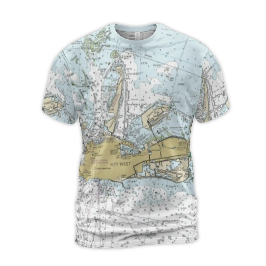 Key West Map T-Shirt | Nautical Chart All-Over Print | Premium Polyester Blend | Gift for Sailors and Beach Lovers