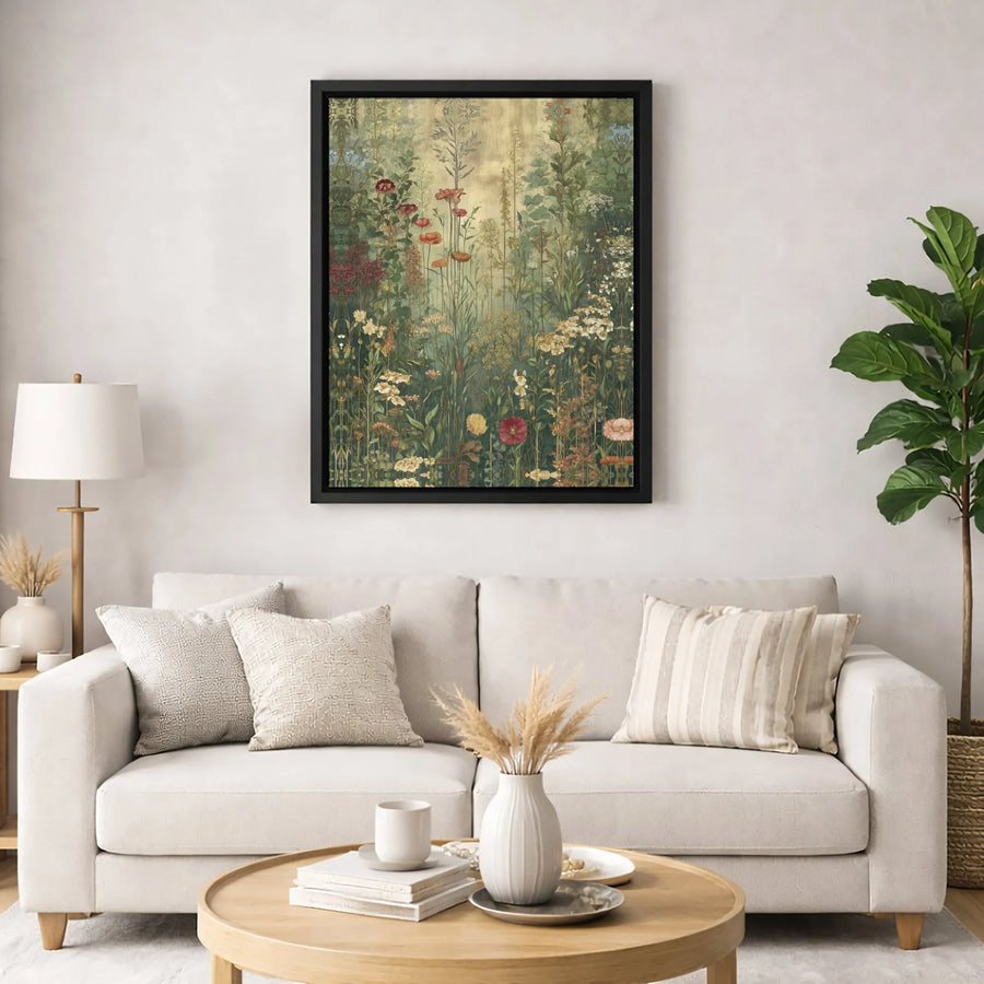 Vintage Botanical Wildflower Canvas Print | Moody Meadow Garden Wall Art | Premium Fade-Resistant Gallery Wrap | Elegant Home Decor Gift for Her