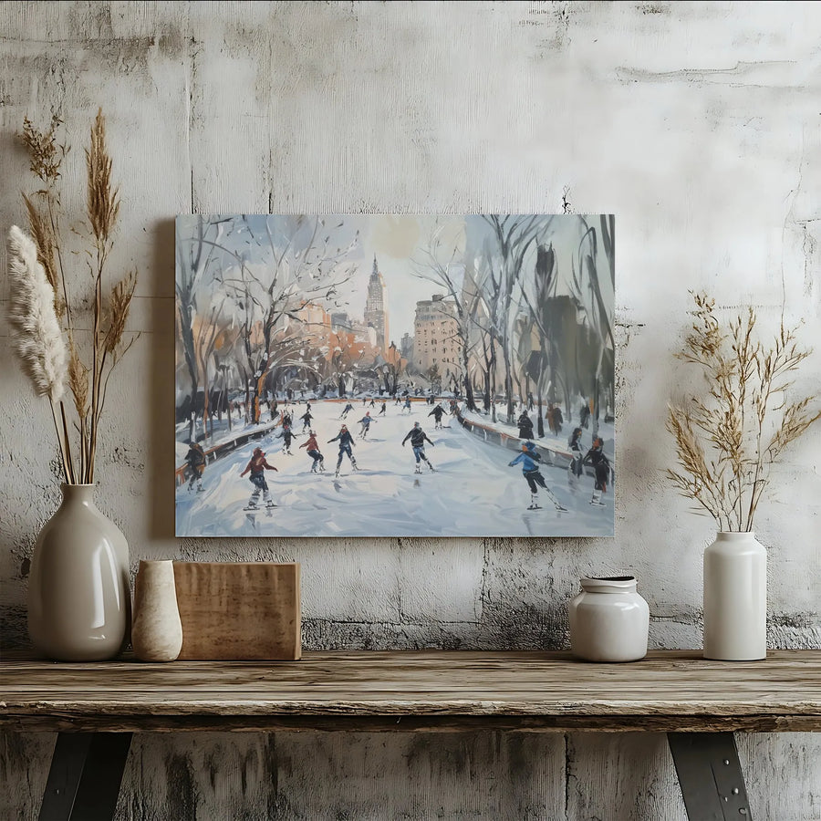 Winter in Central Park Canvas Print | Impressionist NYC Ice Skating Scene | Premium Gallery Wrapped Wall Art | New York City Lover Gift & Home Decor