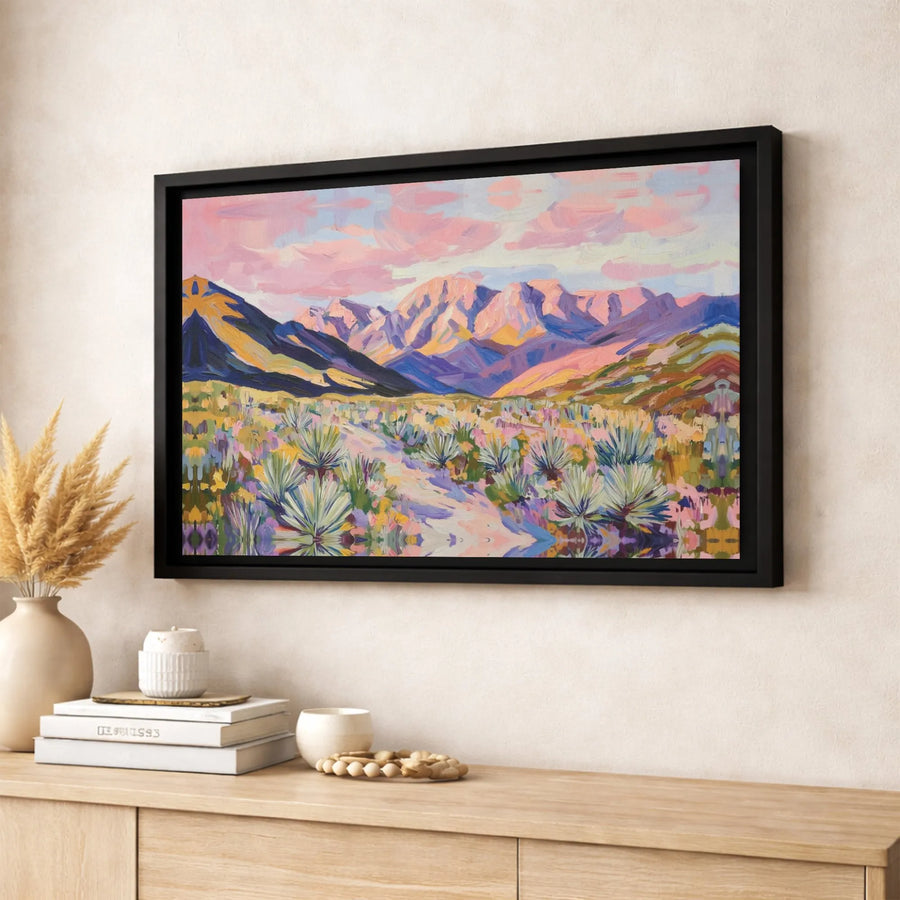 Desert Landscape Canvas Print | Impressionist Mountain Art with Yucca | Premium 1.25" Thick Gallery Wrap | Boho Southwestern Home Decor
