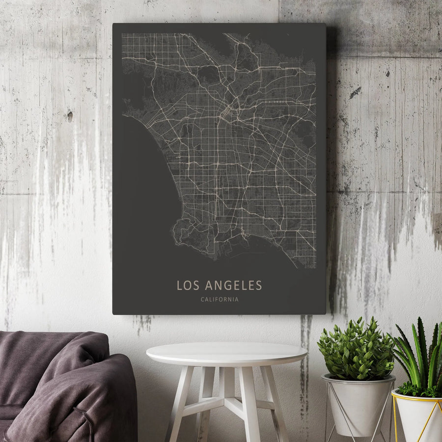 Los Angeles Map Canvas Wall Art | Minimalist Black and White City Street Map Print | Premium Gallery-Wrapped Decor | Gift for LA Lover and Traveler