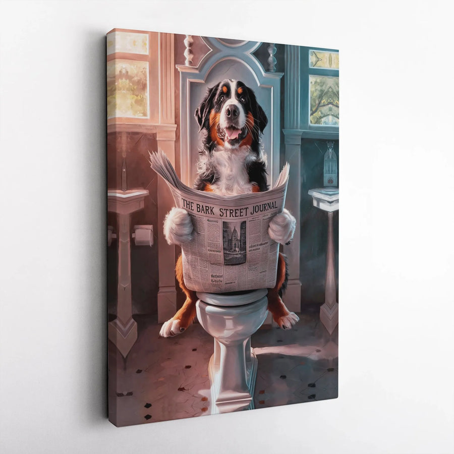 Bernese Mountain Dog Toilet Canvas Art | Funny Dog Bathroom Wall Decor | Premium Fade-Resistant Print | Quirky Gift for Dog Lovers
