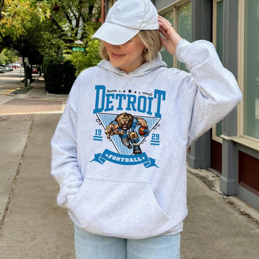 Detroit 1929 Football With Running Lion Mascot Hoodie