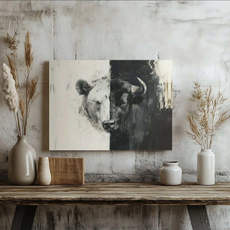 Bull and Bear Canvas Art | Abstract Wall Decor | Premium 1.25 Inch Gallery Wrap | Stock Market Office Decor Gift for Investor