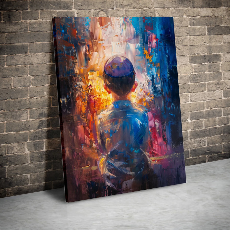 Jewish Boy Praying Canvas Print | Abstract Synagogue Wall Art | Premium Gallery-Wrapped Portrait | Spiritual Home Decor Gift