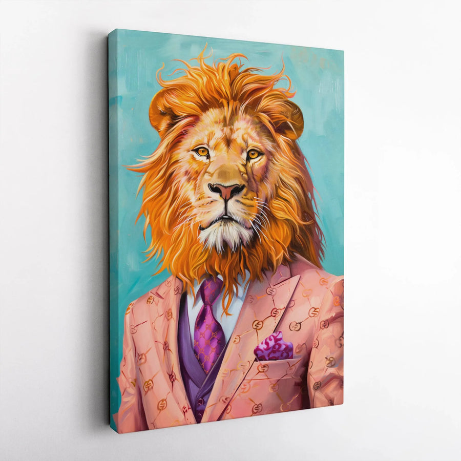 Dapper Lion Wall Art | Sophisticated Gentleman Animal Portrait | Premium Gallery Canvas | Unique Office Decor Gift