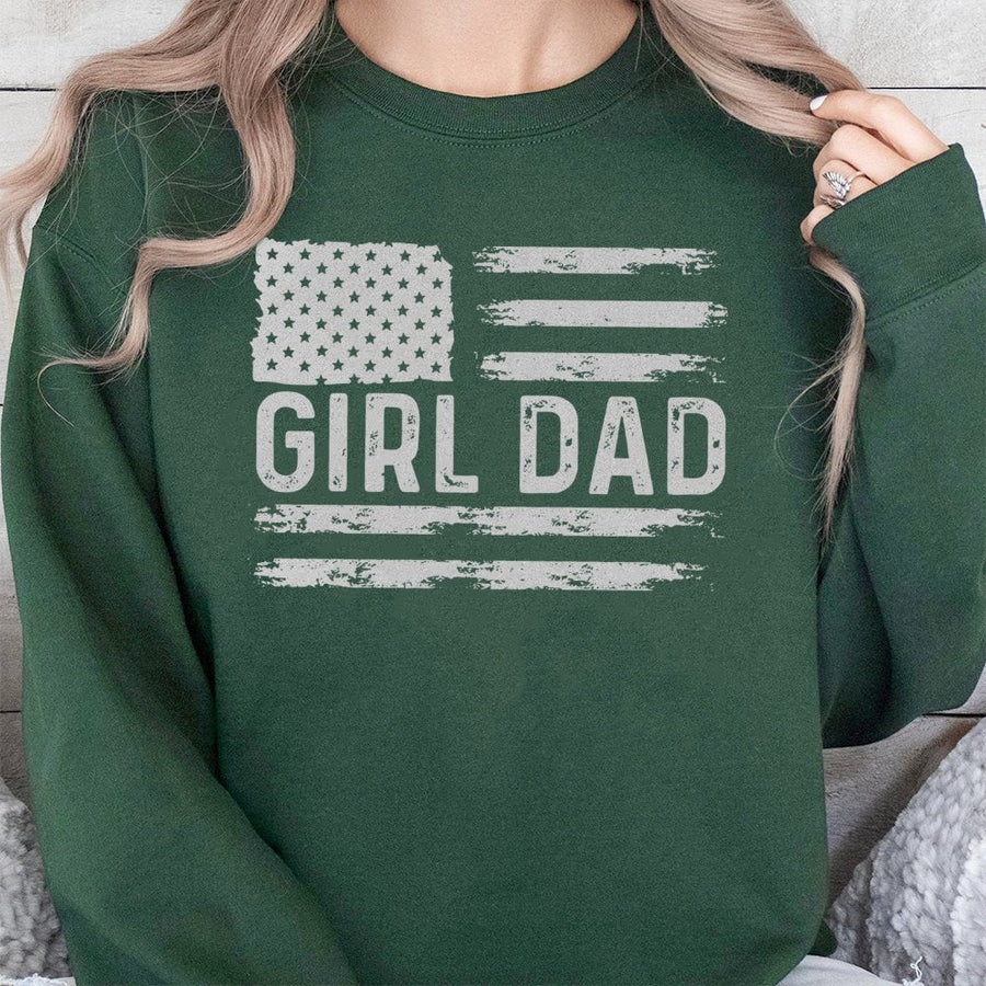 Girl Dad Sweatshirt | Distressed USA Flag Graphic Print | Premium Cotton Blend | Patriotic Father's Day 2026 Gift for Men