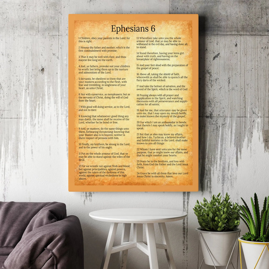 Ephesians 6 Bible Verse Canvas Wall Art | Armor Of God Scripture | Premium Parchment Style Print | Religious Home Decor Christian Gift