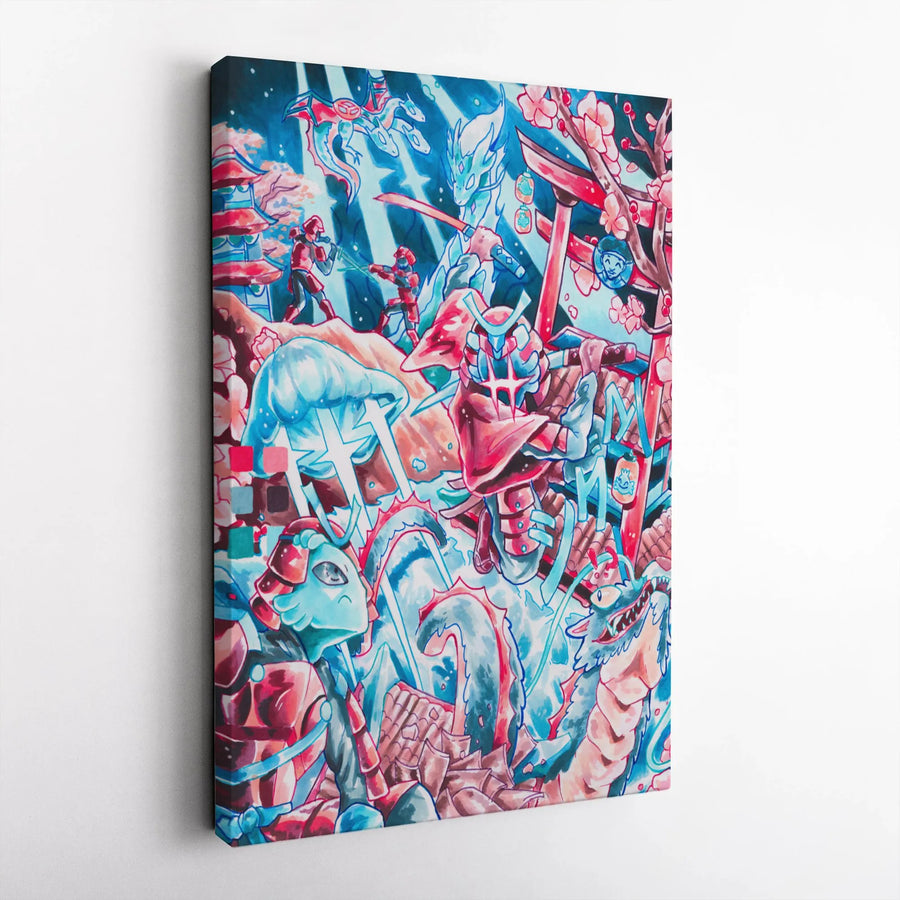 Japanese Samurai Dragon Wall Art | Epic Anime Fantasy Battle Canvas | Gallery Quality 1.25 Inch Profile | Premium Gamer Room Decor Gift