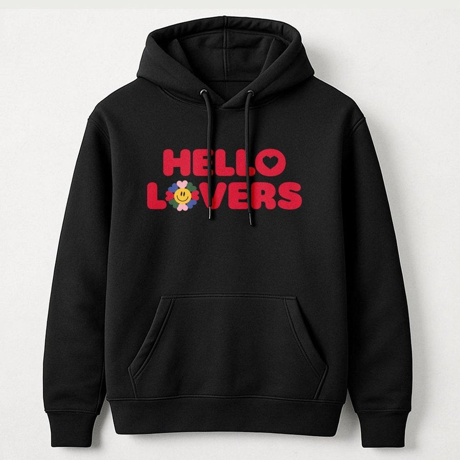 Hello Lovers Hoodie | Retro Smiley Face Flower Graphic | Premium Cotton Blend Sweatshirt | Cute Aesthetic Gift for Her & Couples