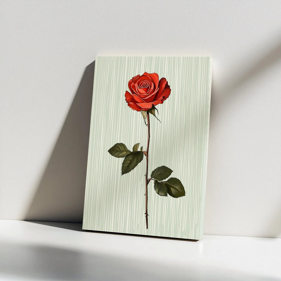 Red Rose Canvas Wall Art | Minimalist Botanical Floral Print | Premium Gallery Wrap Decor | Romantic Home Office Gift for Her
