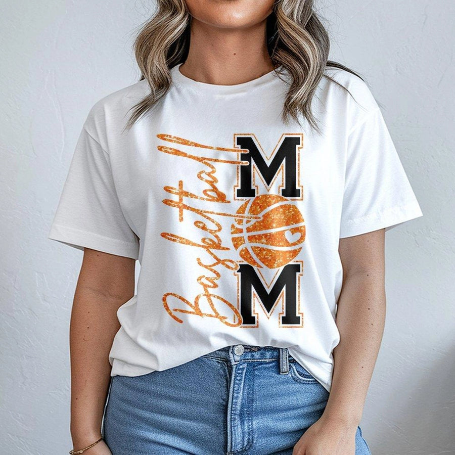 Basketball Mom T-Shirt | Glitter Ball Graphic Design | Soft Cotton Premium Apparel | Perfect Gift for Basketball Mamas & Sports Fans