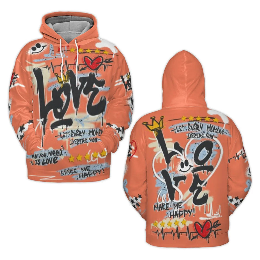 Love Graffiti Hoodie | Street Art Graphic Print | Soft Brushed Fleece Polyester | Unisex Urban Pullover Gift
