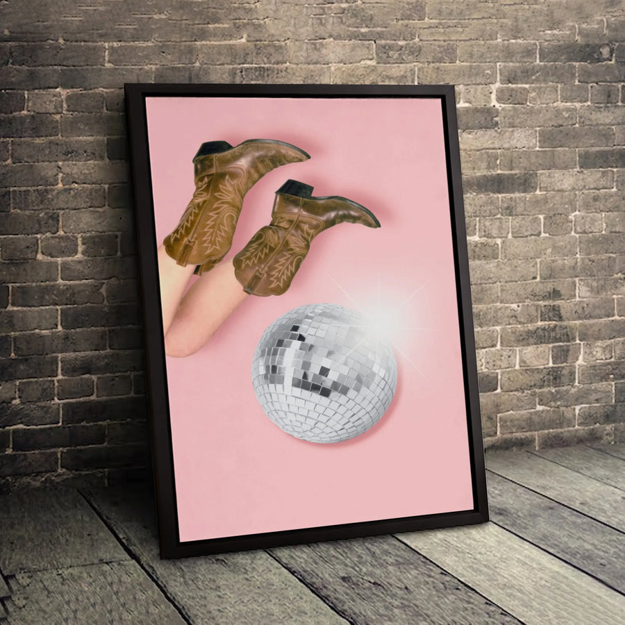 Disco Cowboy Boot Wall Art | Pink Western Aesthetic Decor | Premium Gallery Wrap Canvas | Trendy Nashville Bachelorette Party Gift