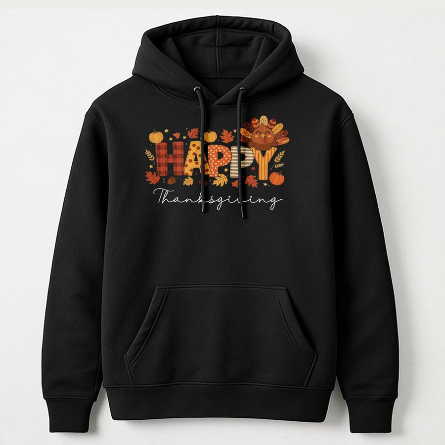 Happy Thanksgiving Hoodie | Cute Turkey Fall Graphic | Premium Cotton Blend | Unisex Holiday Gift for Women and Men