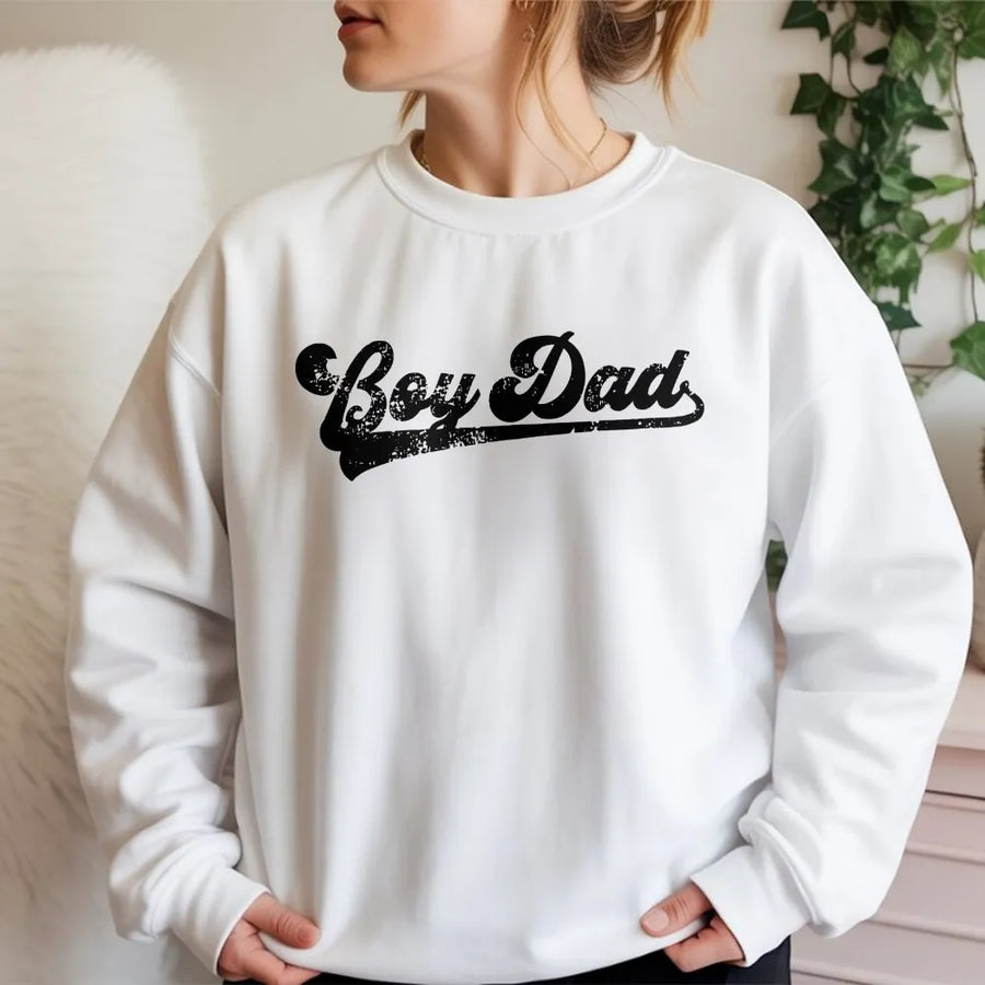 Boy Dad Sweatshirt | Retro Script Distressed Graphic | Premium Cotton-Blend Sweatshirt | Gift for New Dad, Father's Day
