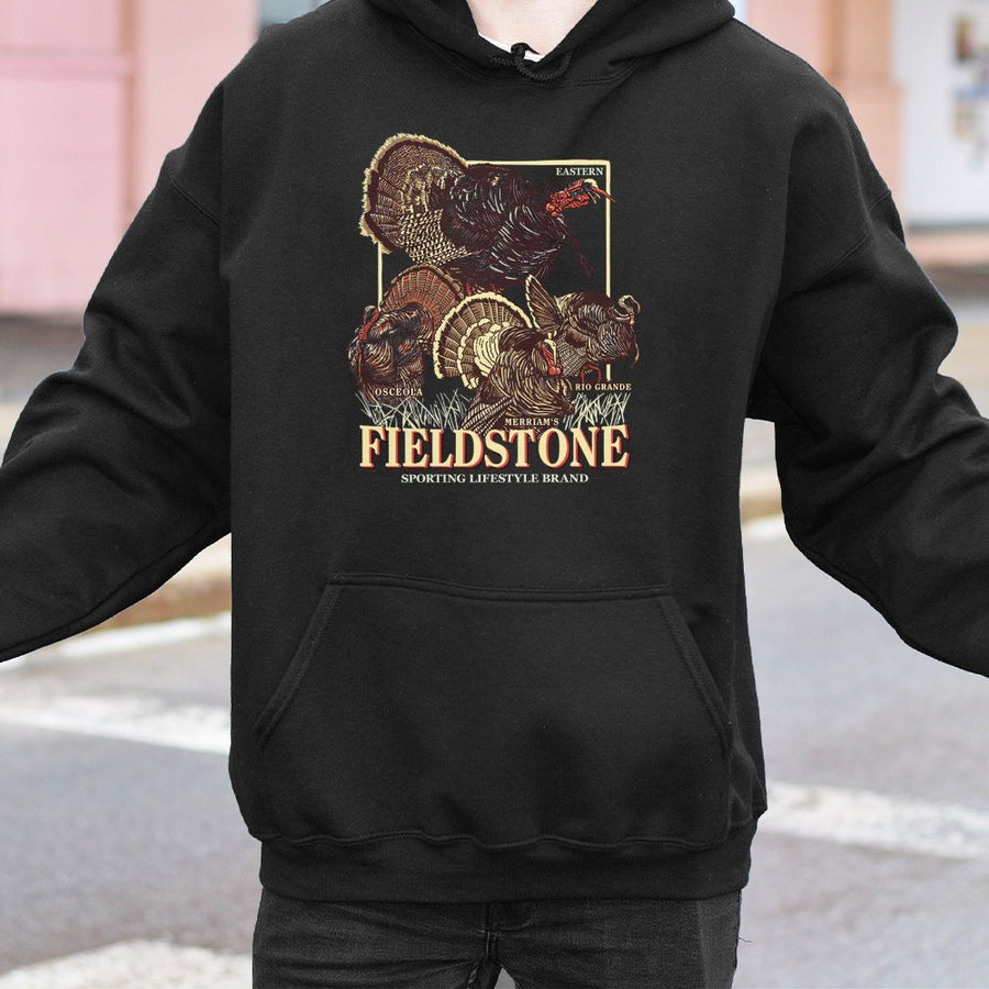 Wild Turkey Species Hoodie | Detailed Hunting Art Print | Premium Cotton-Poly Blend | Gift For Hunters and Wildlife Enthusiasts