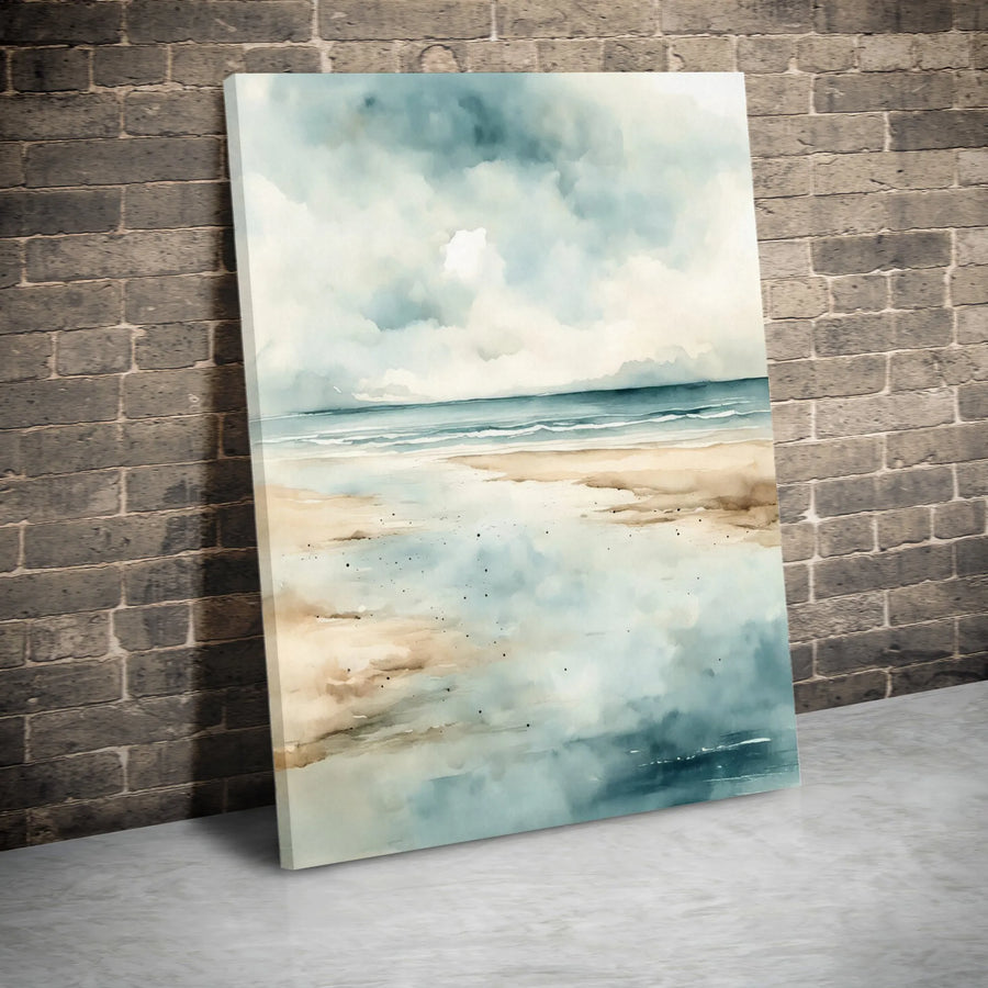 Abstract Beach Canvas Wall Art | Serene Seascape Watercolor Print | Premium Gallery Wrapped Canvas | Modern Coastal Home Decor Gift